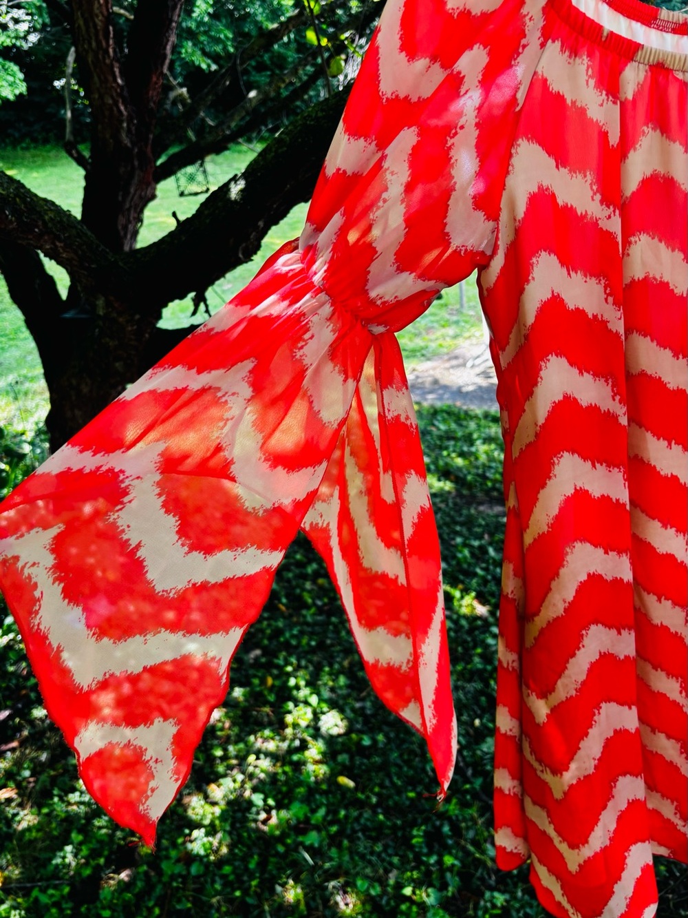 Statement Sleeve Orange and Cream Zigzag Dress